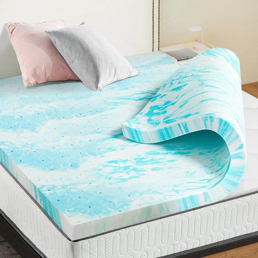 Soft Cooling Gel Swirl Infused Memory Foam Mattress Topper - Breathable Memory Foam Cushioning Bedding, Ideal Gift for Cozy Sleep