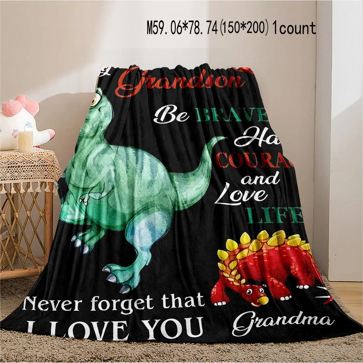 Dinosaur Pattern Blanket, Figure Print Blanket, Soft Throw Blanket, Air-conditioned Room Blanket, Warm Nap Blanket for Home Office Travel, Gift for Grandson