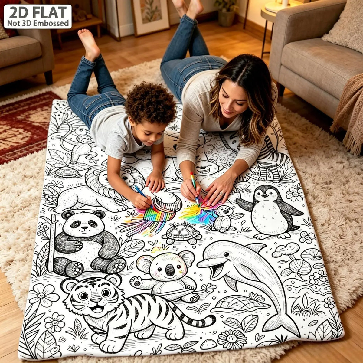 （No markers included）Flannel Throw Blanket with 2D Flat Jungle-Ocean Animal Line Art - Wrinkle Resistant, Anti-Pill, Fluffy, Machine-Washable All-Season Accent Blanket for Sofa, Nap, Child Gift, Throw Blankets, Flannel Fabric
