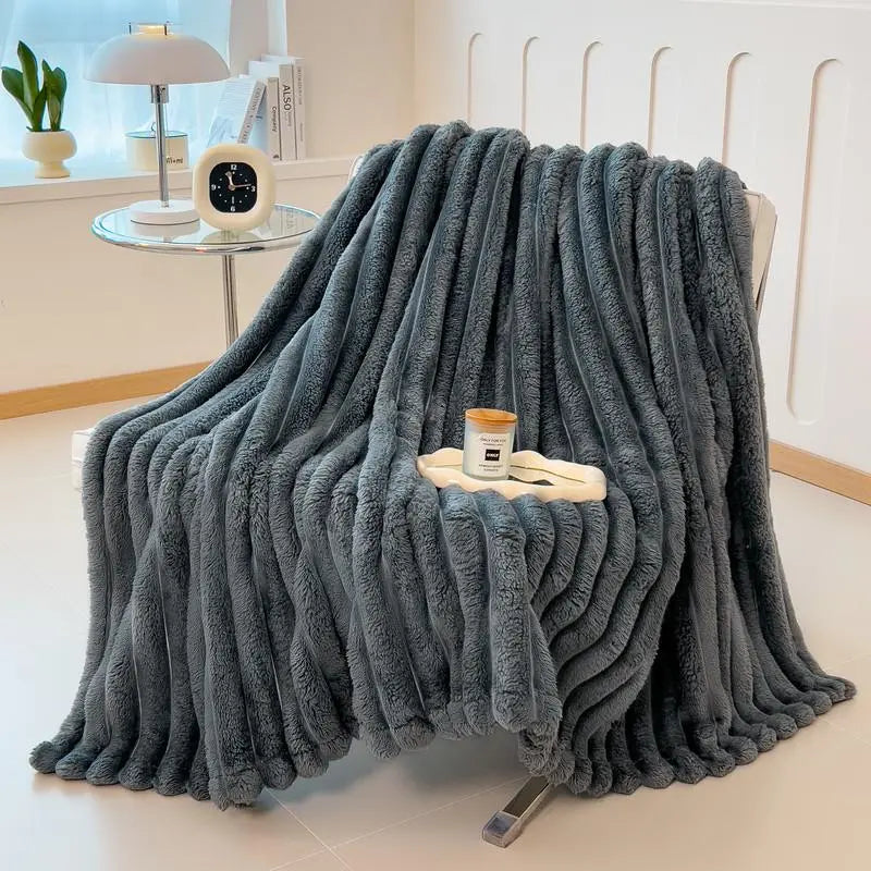 Luxurious Faux Rabbit Fur Striped Blanket - Ultra Soft 2m x 2.3m Flannel Throw for Soft Girl Bedroom - Warm Sensorial Immersion Blanket for All-Season Home Decor - High-Texture Cozy Nap Blanket for Couch & Travel #SoftGirl #CozyVibes #HomeFinds