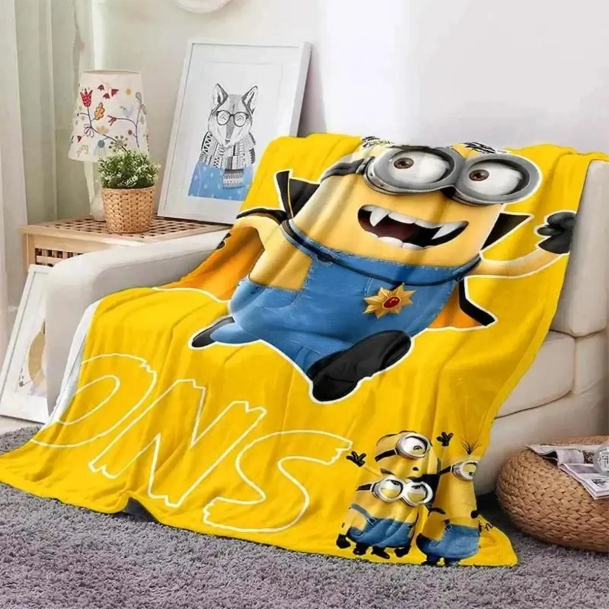 Cute Minions Printed Flannel Blanket 6 Sizes Soft Cozy Lightweight AC Throw Blanket Kids Adults Sofa Bed Bedroom Living Room Outdoor Travel Cartoon Bedding Movie Night Home Decor Gift Halloween Christmas Birthday Viral Blanket