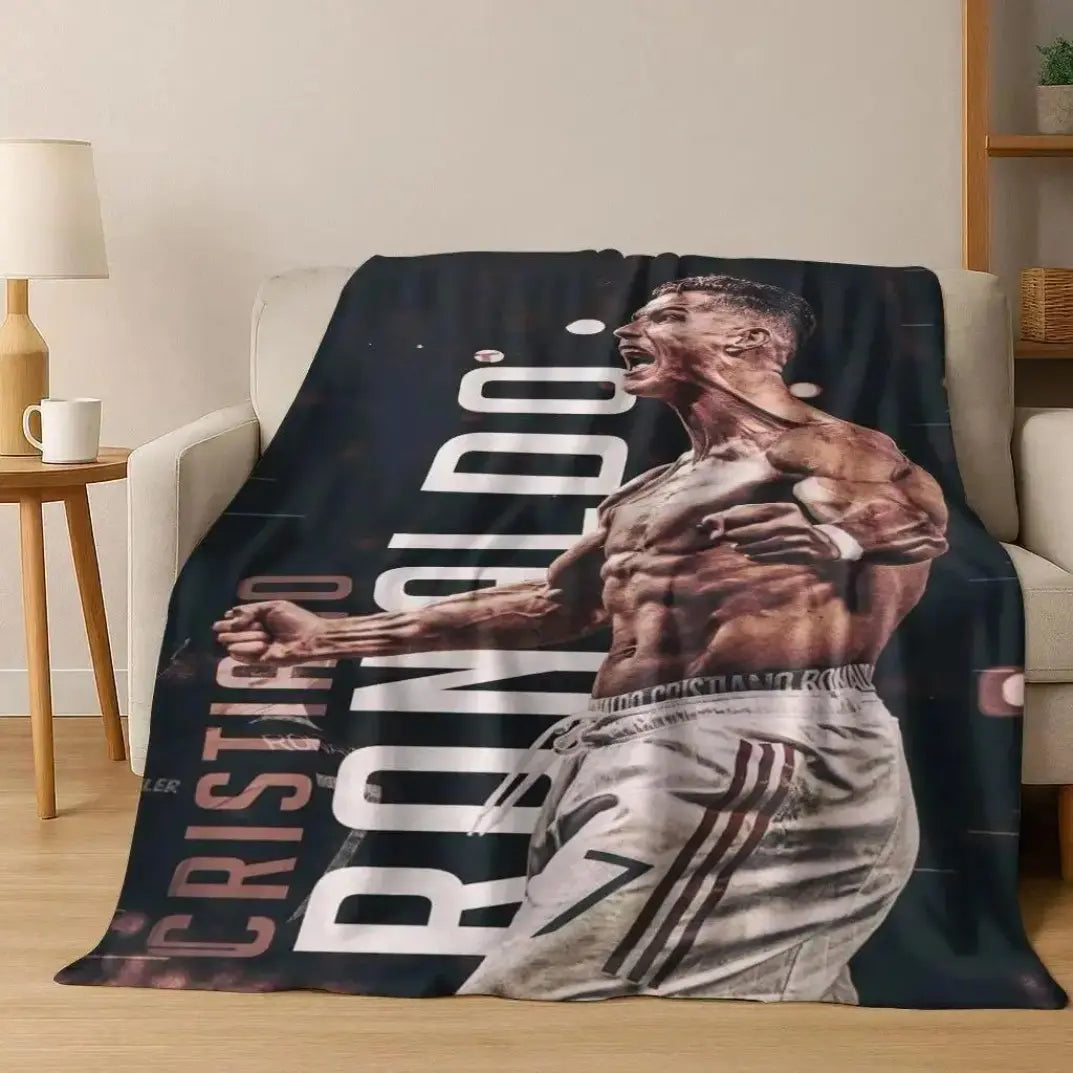 3D GOAT Ronaldo Cartoon Flannel Blanket - Polyester Fiber Throw, Cozy Warm Fluffy Soft Durable Fleece Blanket for Adults, Home & Travel Use on Sofa Bed Birthday Christmas Gift
