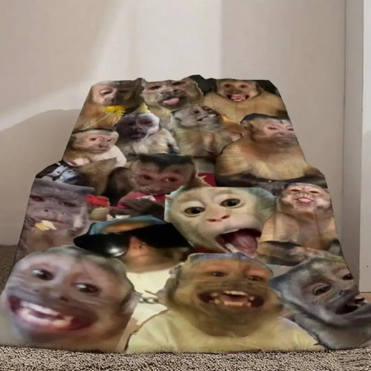 Funny Monkey Face Collage Flannel Blanket Extra Large Soft Throw for Couch Bed Sofa Lightweight Breathable All Season Cozy Blanket Perfect Gift for Home Decor Pranksters Bed Accessory Skinfriendly Fabric Contemporary Style