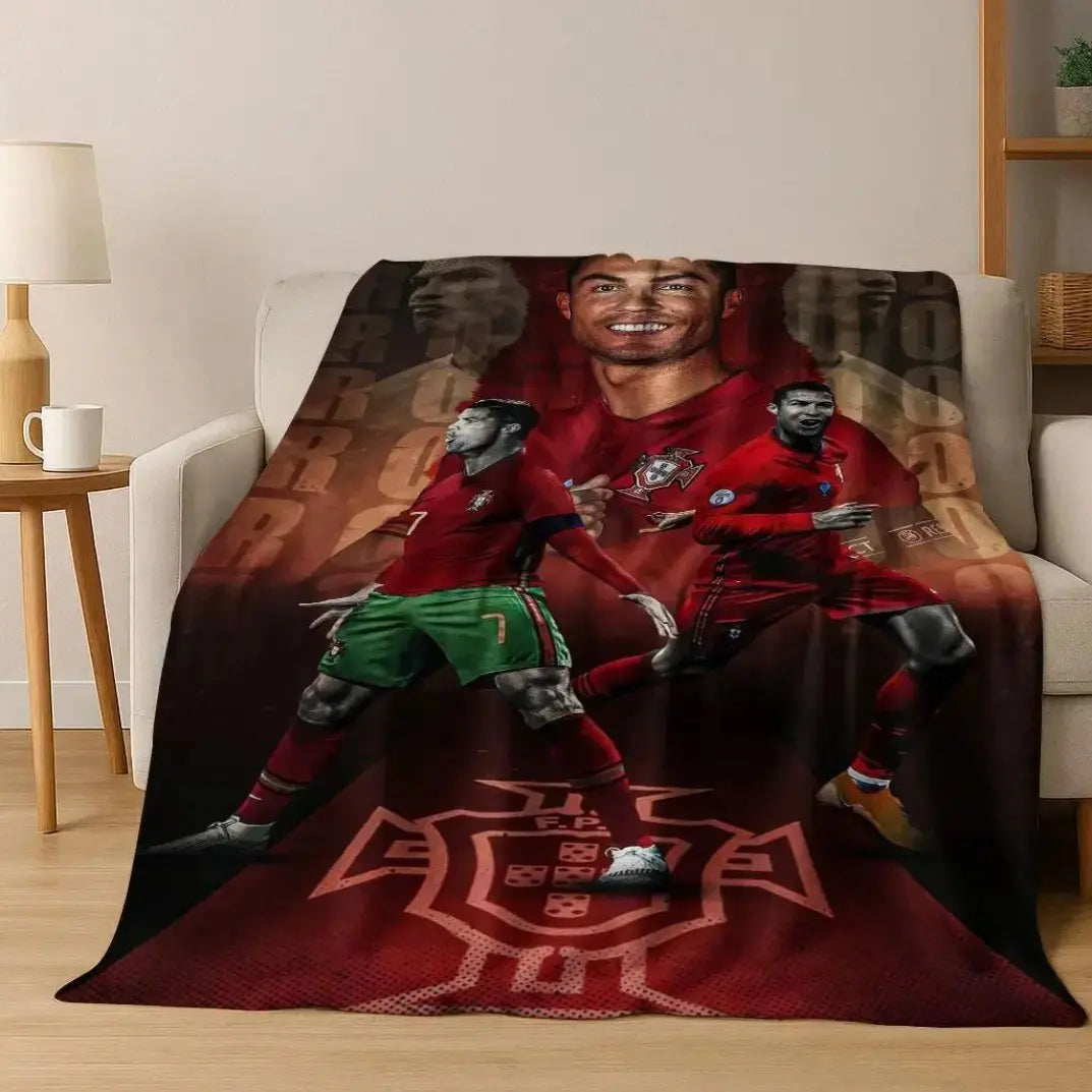 3D GOAT Ronaldo Cartoon Flannel Blanket - Polyester Fiber Throw, Cozy Warm Fluffy Soft Durable Fleece Blanket for Adults, Home & Travel Use on Sofa Bed Birthday Christmas Gift