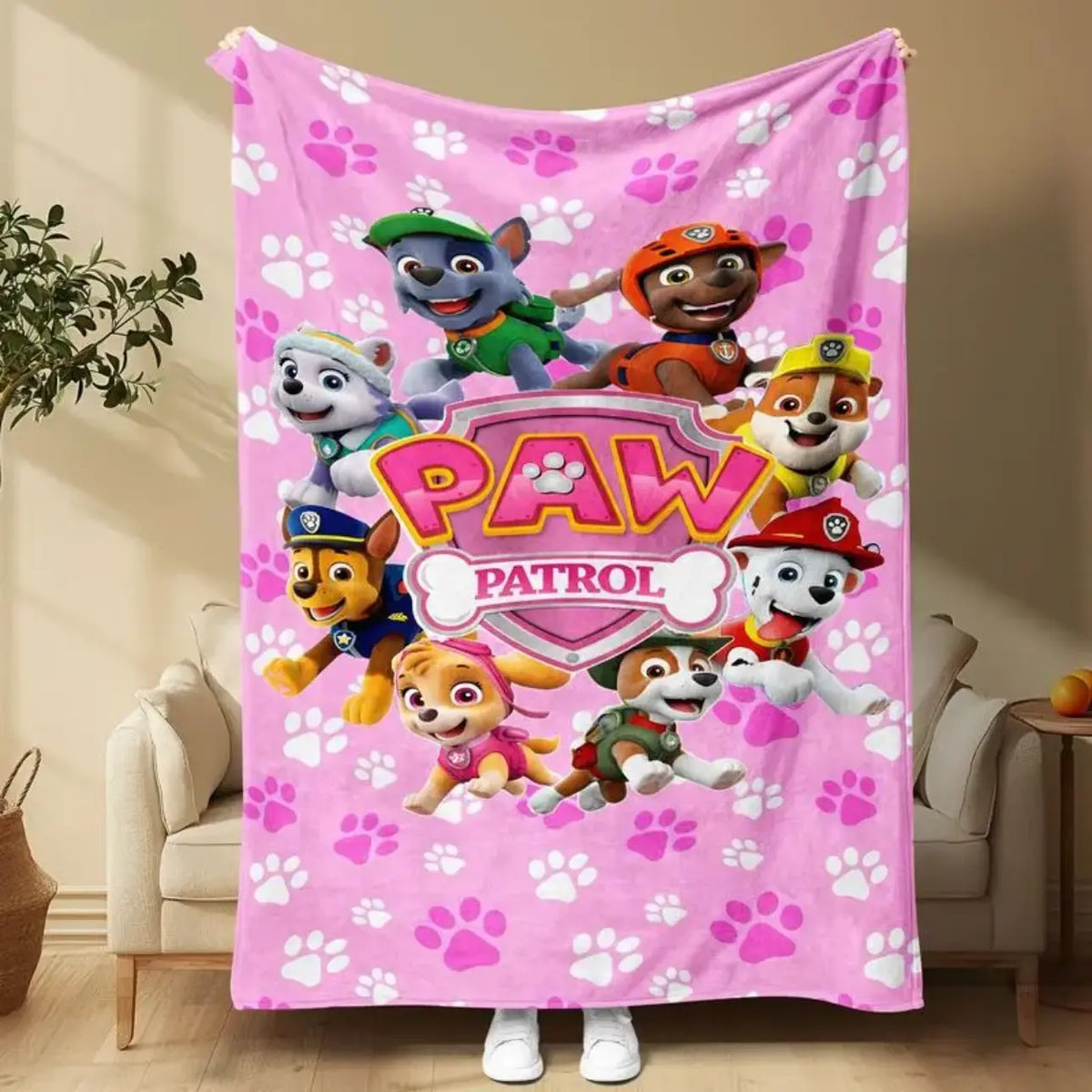 Paw Patrol Cartoon Dog Throw Blanket, Cute Puppy Soft Cozy Bed Blanket for Kids Bedroom Decor, Couch Sofa, Birthday Gifts for Kids