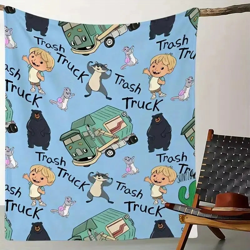 Trash Truck Netflix Cartoon Flannel Blanket Adorable Hank & Trash Truck Machine Washable Super Soft Throw for Kids Bed Sofa Birthday Gift