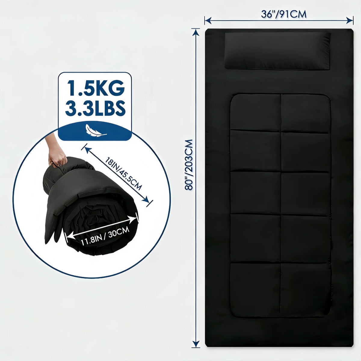 XXL Foldable Anti-Slip Floor Mattress - 80"x36" Heavy-Duty Fabric Camping Cot Sleeping Pad, Japanese Tatami Futon with Antislip Footing for Tent, Indoor Guest Use, Heavyduty Fabric