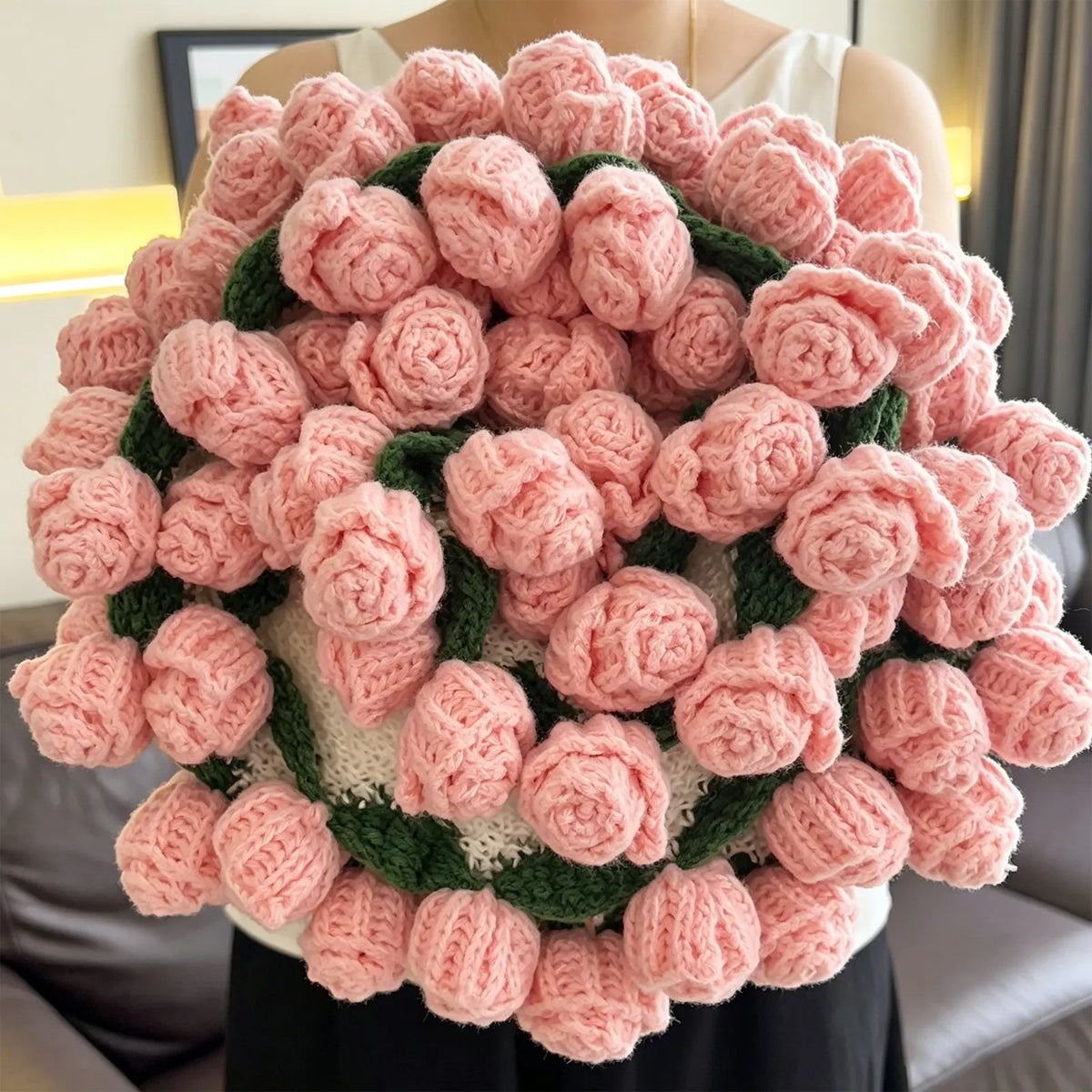 【FallPickDeals】ROSEKIND Handmade Crochet Finished Flower Bouquet Blanket - 2-in-1 Soft Knitted Throw, Room Decor, Unique Decor, Apartment Accessories, Gifts for Women (Gf & Occasion Use)