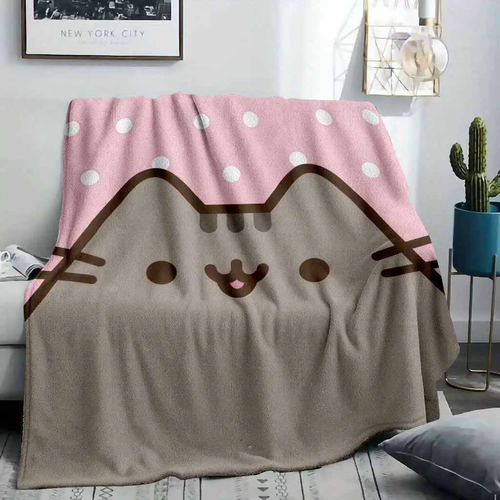 Summerwins Pusheen Cat Plush Throw Blanket - Ultra-Soft Flannel, Cute Cartoon Printed, Breathable Warmth, 40–80 In Bed-Size 60×80, Kawaii Home Decor, Perfect Gift for Anime Fans, Portable Office Nap Companion