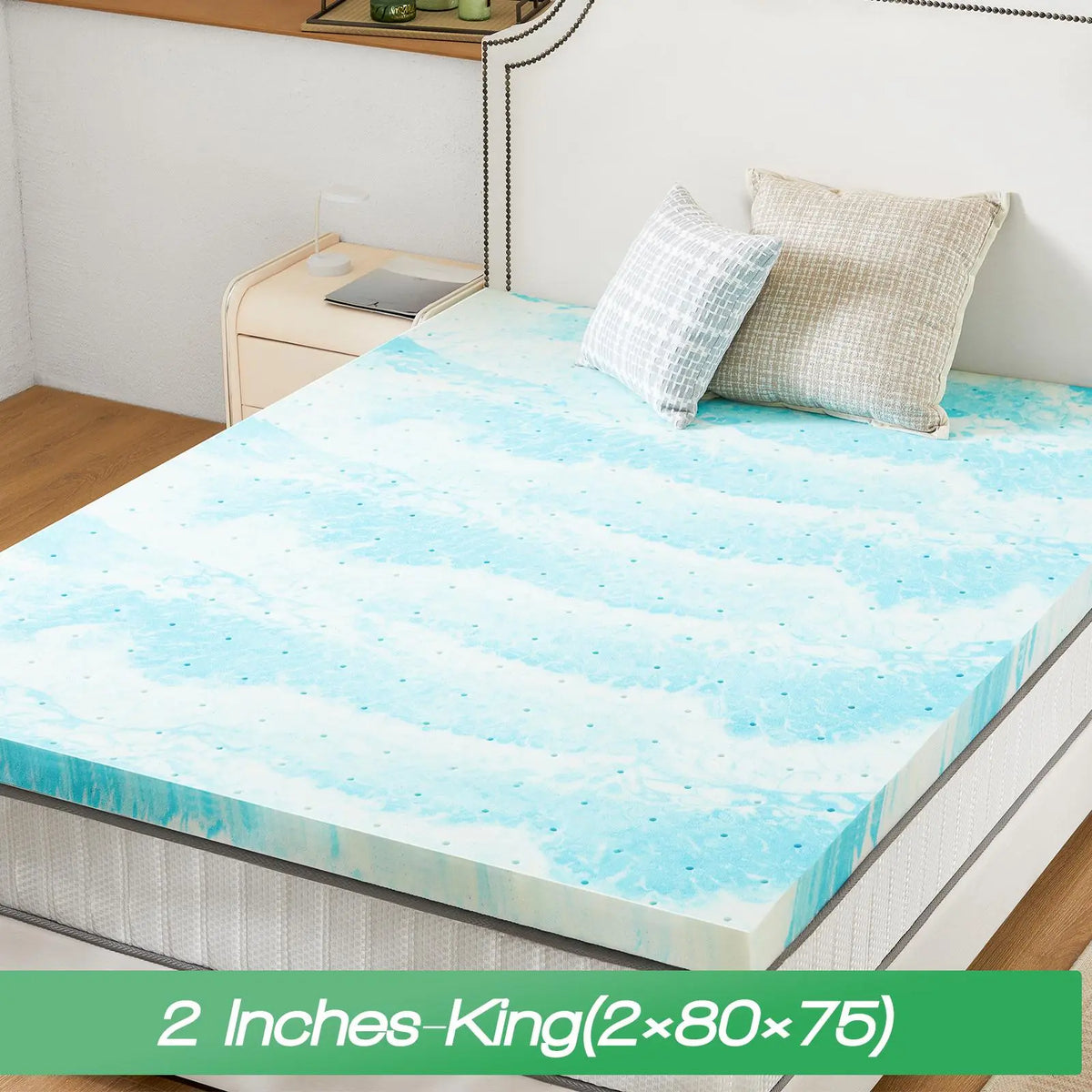 Soft Cooling Gel Swirl Infused Memory Foam Mattress Topper - Breathable Memory Foam Cushioning Bedding, Ideal Gift for Cozy Sleep