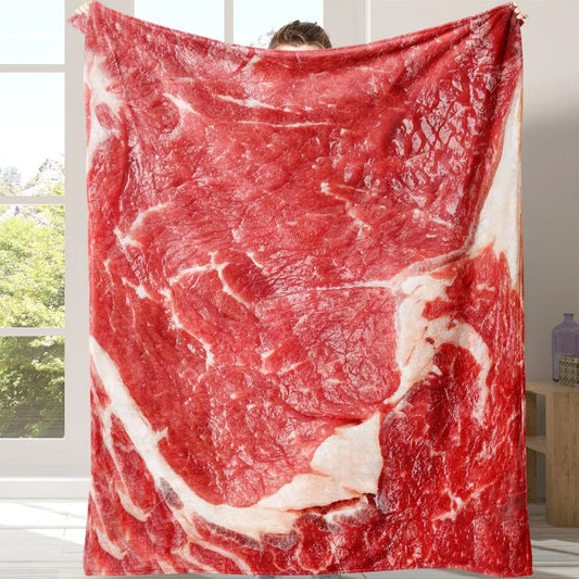 Meat Pattern Flannel Blanket, 1 Count Soft Throw Blanket  For Sofa, Bed, Couch, Travel, Camping, Office,sohochic