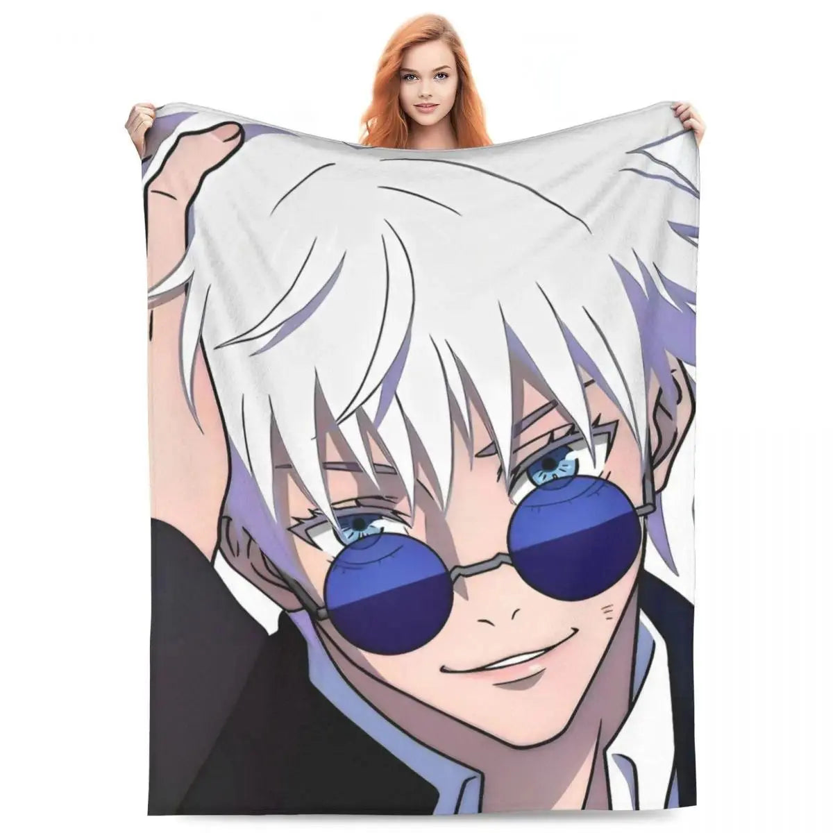 Gojo Satoru Jujutsu Kaisen Flannel Throw Blanket - Wrinkle Resistant, Soft Warm Bedding, Sofa Blankets, Living Room Home Decor Items (Sizes: 30×40in, 40×50in, 50×60in, 60×80in) Sohochic