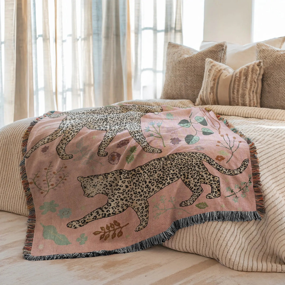 Boho Style Leopard Pattern Blanket, 1 Count Soft Warm Napping Throw Blanket, Cool Bedroom Bedding Blankets for Home Office Travel Dormitory Camping, Valentine's Day Gift, Leopard Print Blanket