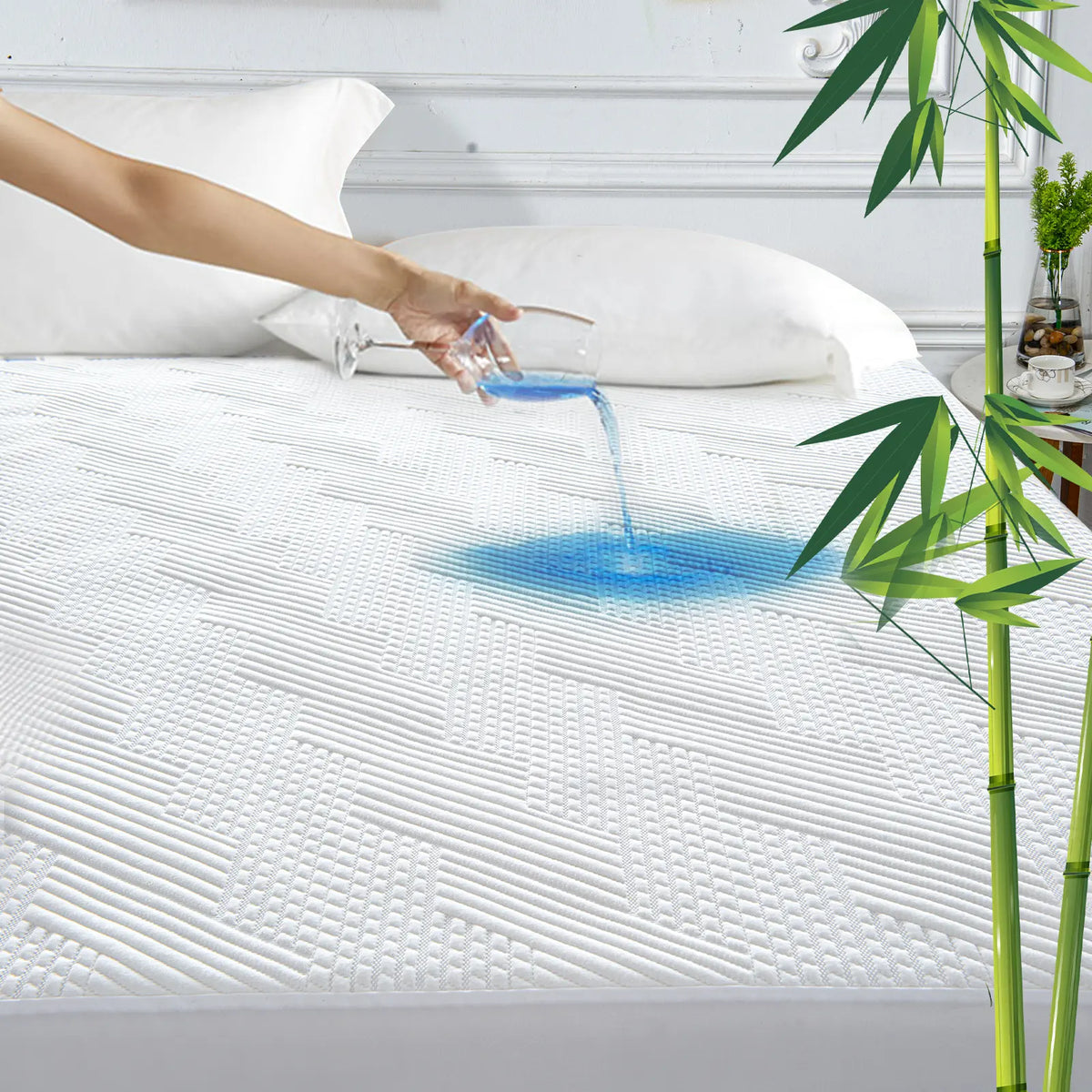 GRT Bamboo Mattress Topper with Fitted Sheet - Cooling Mattress Protector, 3D Air Fiber Breathable, Ultra Soft Silent, 8"-26" Deep Pocket Fit, No Iron, Full Size Bed, Ideal for Allergy Sufferers, Kids