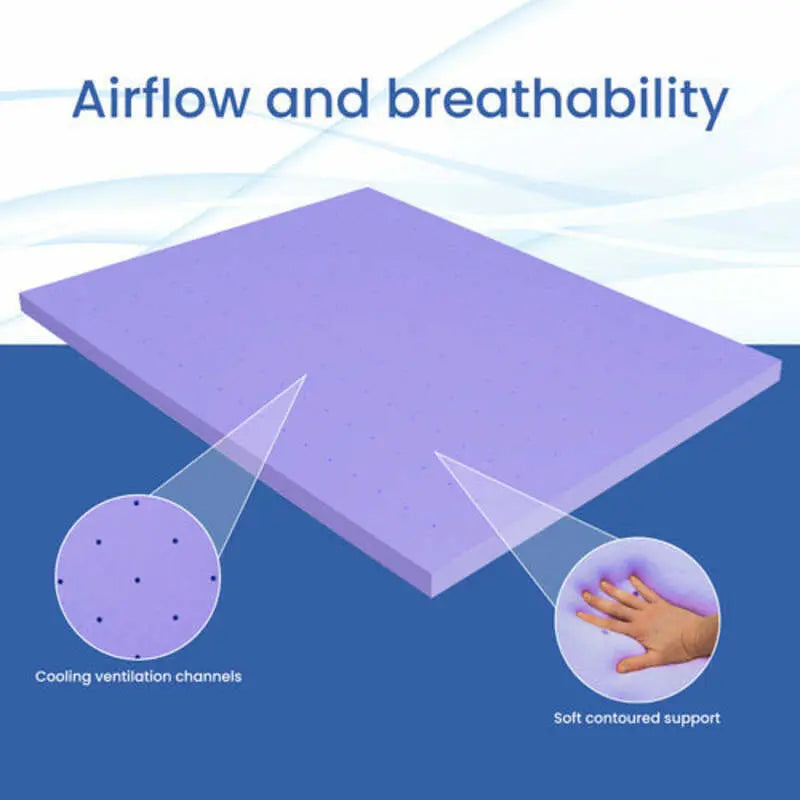 Deco Home Extra Soft Bedding Mattress Topper - Queen Size, 79 x 59 x 3 in Memory Foam, Lavender-Infused, Ventilated Design, Vacuum Sealed, Helps Protect Mattress