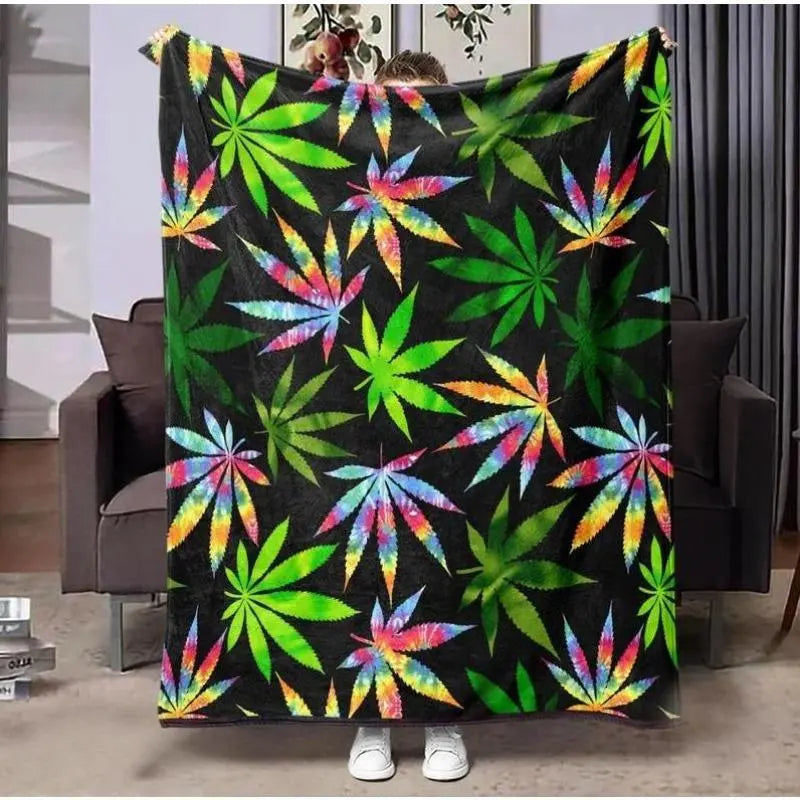 Dank Weed Print Flannel Blanket - Soft Warm Cozy Throw Blanket with Flannel Fabric, Great for Naps on Sofa or Bed, Ideal for Home Use, Christmas Gift for Plant Lovers