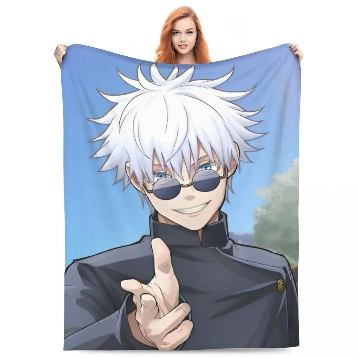Gojo Satoru Jujutsu Kaisen Flannel Throw Blanket - Wrinkle Resistant, Soft Warm Bedding, Sofa Blankets, Living Room Home Decor Items (Sizes: 30×40in, 40×50in, 50×60in, 60×80in) Sohochic