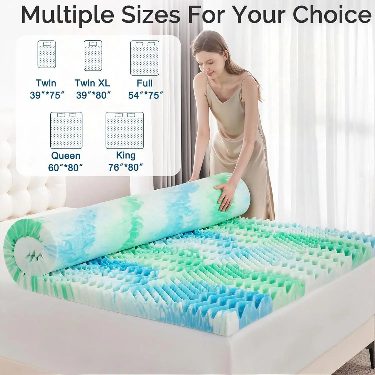 3 Inch 7-Zone  Memory  Mattress Topper Egg Crate Cooling Gel Infused Mattress Pad Bed Topper for   and   Soft & Breathable, CertiPUR- Certified