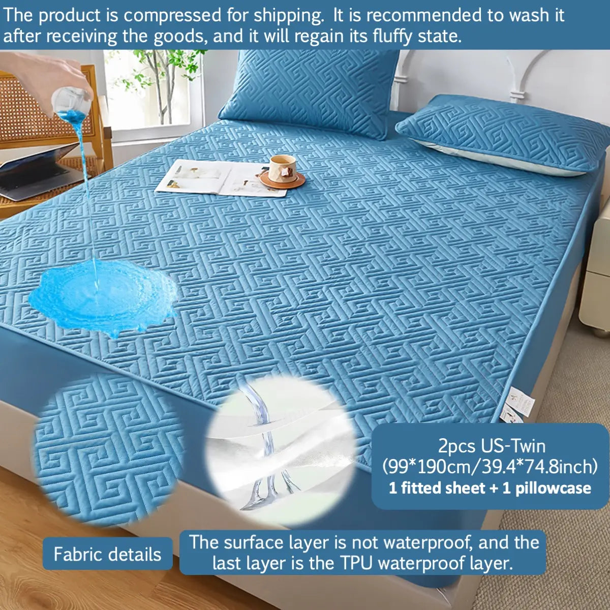 2/3PCS Waterproof & Stain Resistant Mattress Protector Set, Waterproof Mattress Cover, Deep Pocket 6"-18", Soft Skin-Friendly Quiet & Breathable, Machine Washable Bedding