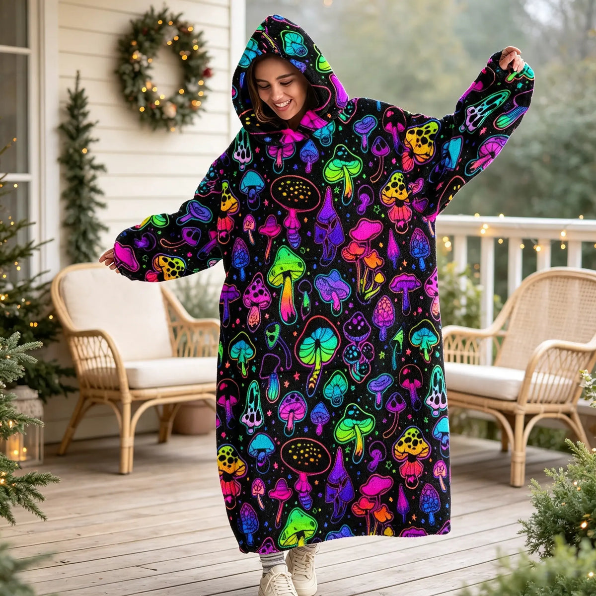 hoodie blanket，Wearable Blanket，Hooded Blanket Sweatshirt, Wearable Blanket, Winter Homewear with Hood, Unisex, Modern Mushroom Design, Perfect Gift，Christmas Gift,Valentine's Day gift