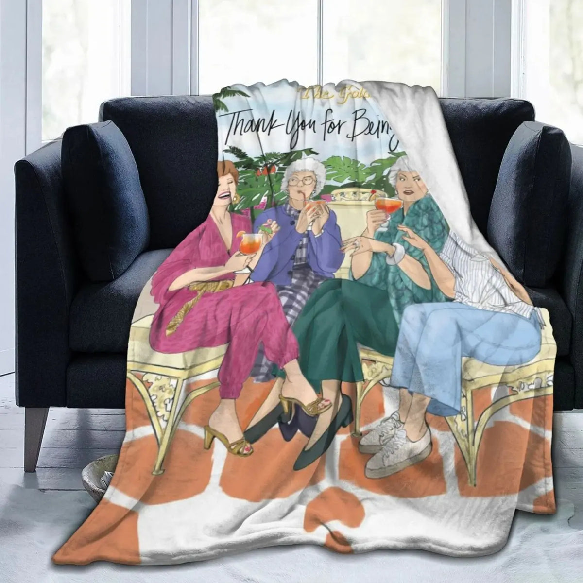 The Golden Girls Cartoon GG Cotton Throw Blanket - Wrinkle Resistant, Luxurious, Warm, Breathable, Multi-Sizes, Cozy Style - for Adults’ Living Areas Couch Bed - Ideal Father’s Day Housewarming Gift, All Season Blankets,sohochic