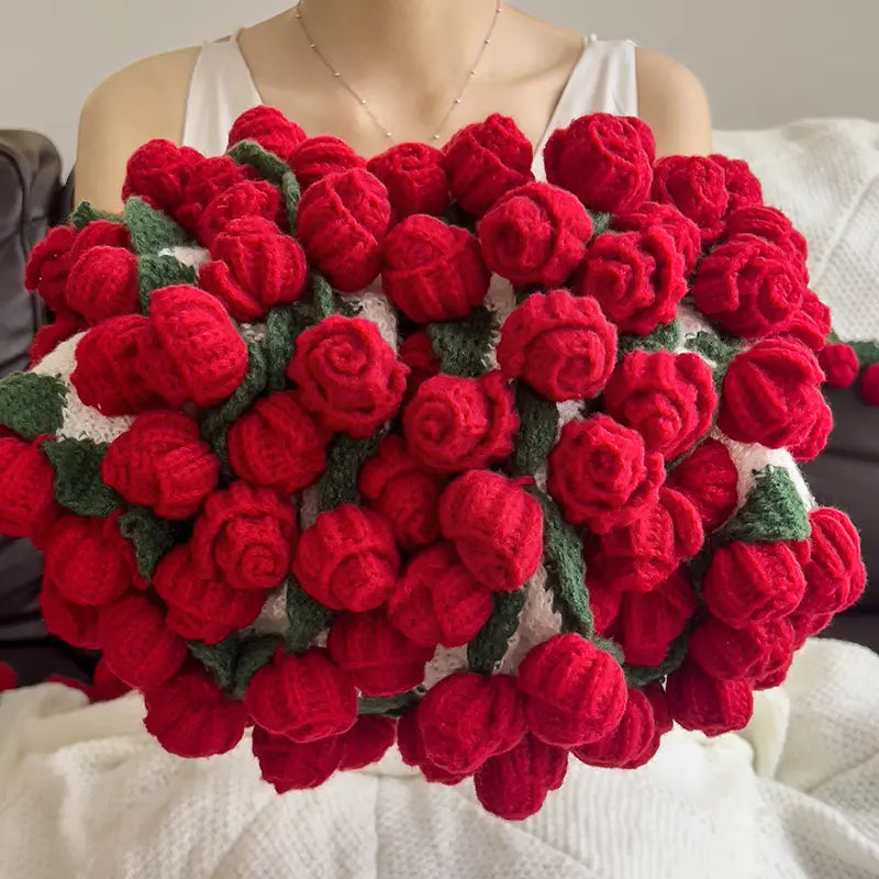 【FallPickDeals】ROSEKIND Handmade Crochet Finished Flower Bouquet Blanket - 2-in-1 Soft Knitted Throw, Room Decor, Unique Decor, Apartment Accessories, Gifts for Women (Gf & Occasion Use)