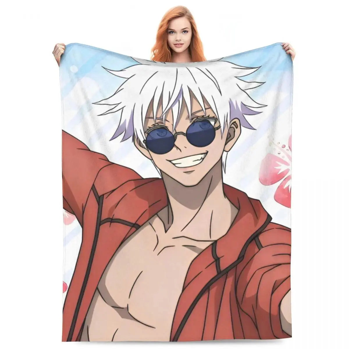 Gojo Satoru Jujutsu Kaisen Flannel Throw Blanket - Wrinkle Resistant, Soft Warm Bedding, Sofa Blankets, Living Room Home Decor Items (Sizes: 30×40in, 40×50in, 50×60in, 60×80in) Sohochic