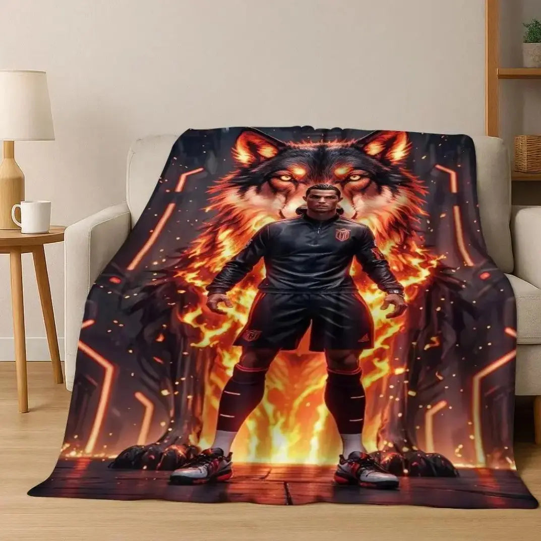 3D GOAT Ronaldo Cartoon Flannel Blanket - Polyester Fiber Throw, Cozy Warm Fluffy Soft Durable Fleece Blanket for Adults, Home & Travel Use on Sofa Bed Birthday Christmas Gift