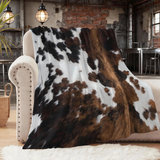 Funny Cow Print Flannel Throw Blanket - Soft Texture, Travel-Ready Throw for Office & Camping, Cozy Bedding, Rustic Living Room Decorations, Room Accessories, Ideal Gift for Women,sohochic