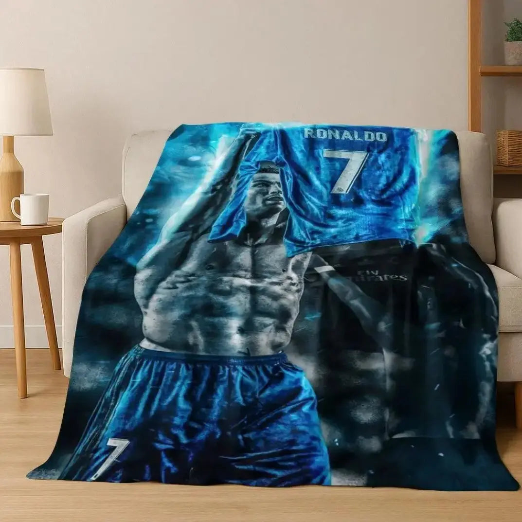3D GOAT Ronaldo Cartoon Flannel Blanket - Polyester Fiber Throw, Cozy Warm Fluffy Soft Durable Fleece Blanket for Adults, Home & Travel Use on Sofa Bed Birthday Christmas Gift