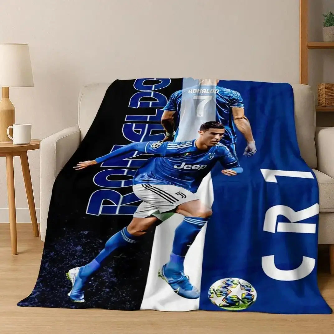3D GOAT Ronaldo Cartoon Flannel Blanket - Polyester Fiber Throw, Cozy Warm Fluffy Soft Durable Fleece Blanket for Adults, Home & Travel Use on Sofa Bed Birthday Christmas Gift