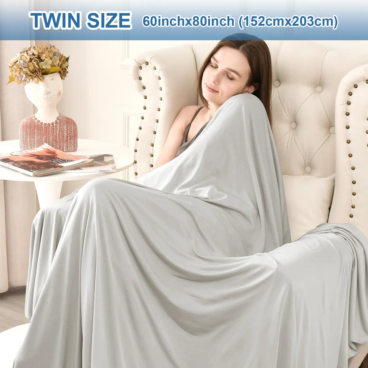 Back to School Summer Cooling Soft Blanket, Double‑Sided Cool Effect Lightweight Breathable Bed Throw, OEKO‑TEX Standard 100, Heat‑Dissipating Prevent Night Sweats for Sofa Camping Picnic Travel Outdoor Use